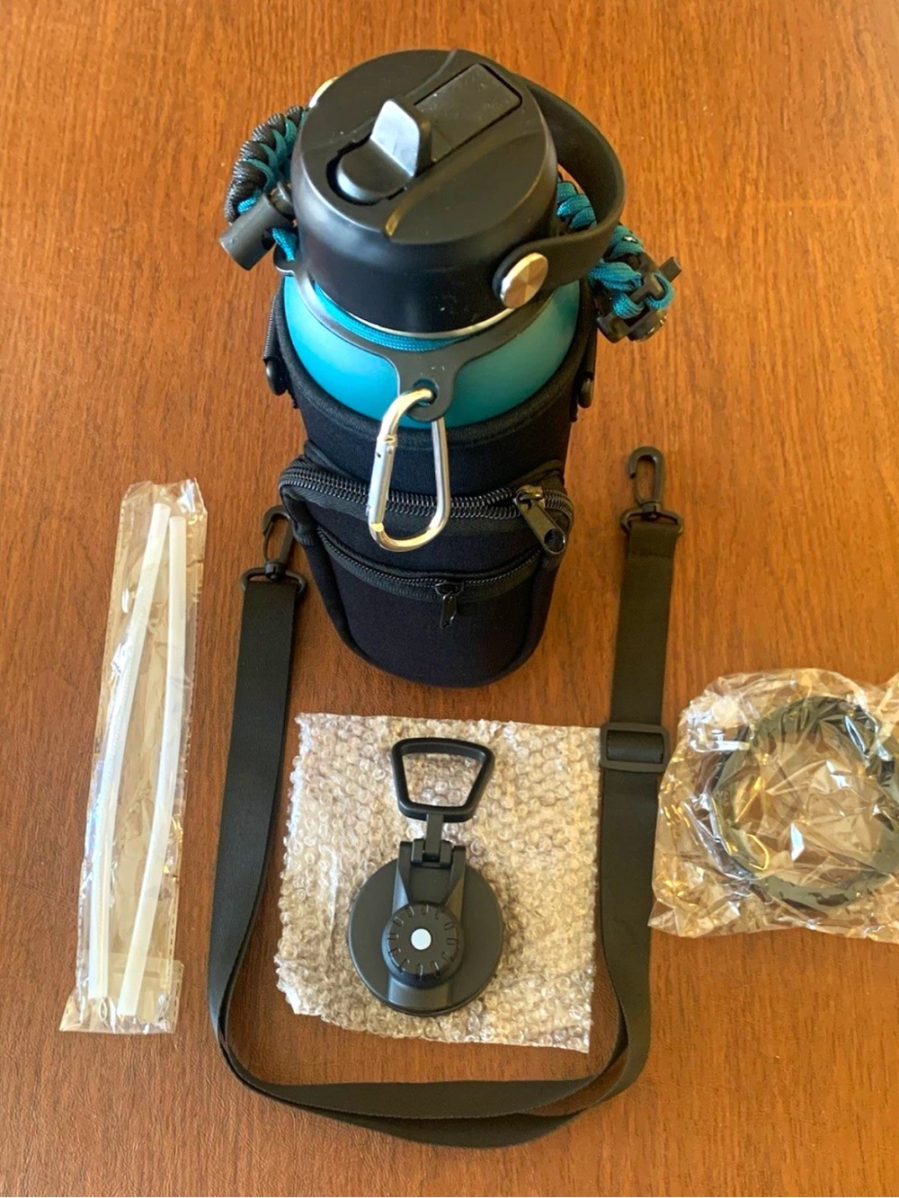 Vickniy 40oz Insulated Water Bottle Straw Lid Carrier Bag Accessories Teal